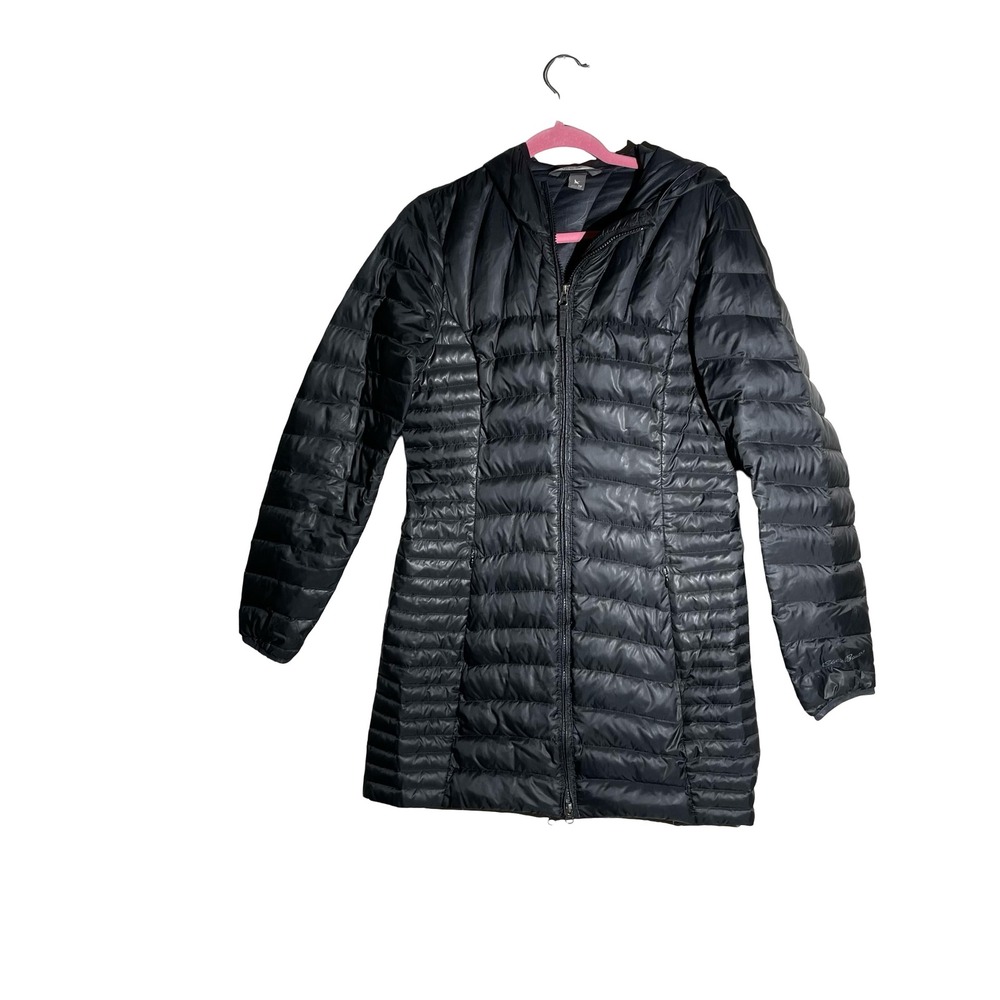 Eddie Bauer CirrusLite Down Parka Hooded Puffer Jacket Black Womens Size PM